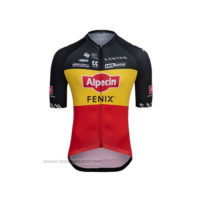 2021 Maillot Cyclisme Alpecin Fenix Champion Belgique Manches Courtes et Cuissard